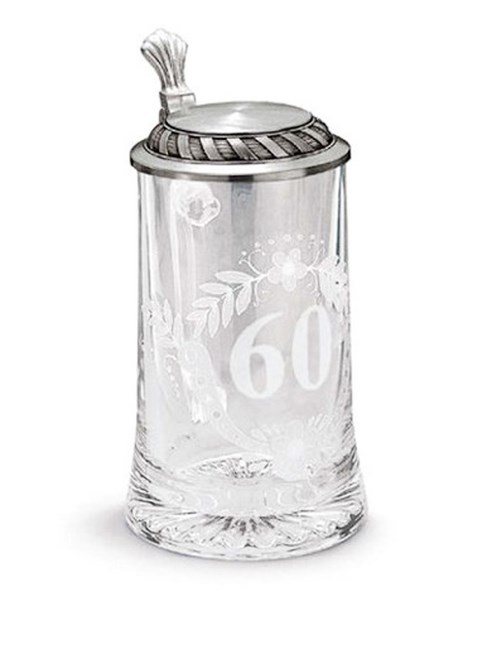 Artina kufel do piwa 93373 Jubileuszowy "60" lat cyna/szkło, 425 ml, 18 cm 