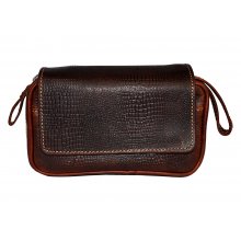 2 pipe bag 33329 leather, brown kroko, 18.5x12x6 cm