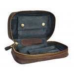 Etui na 3 fajki 833060 skóra naturalna Nubuk, brązowa, kieszeń na tytoń, 19x10 cm