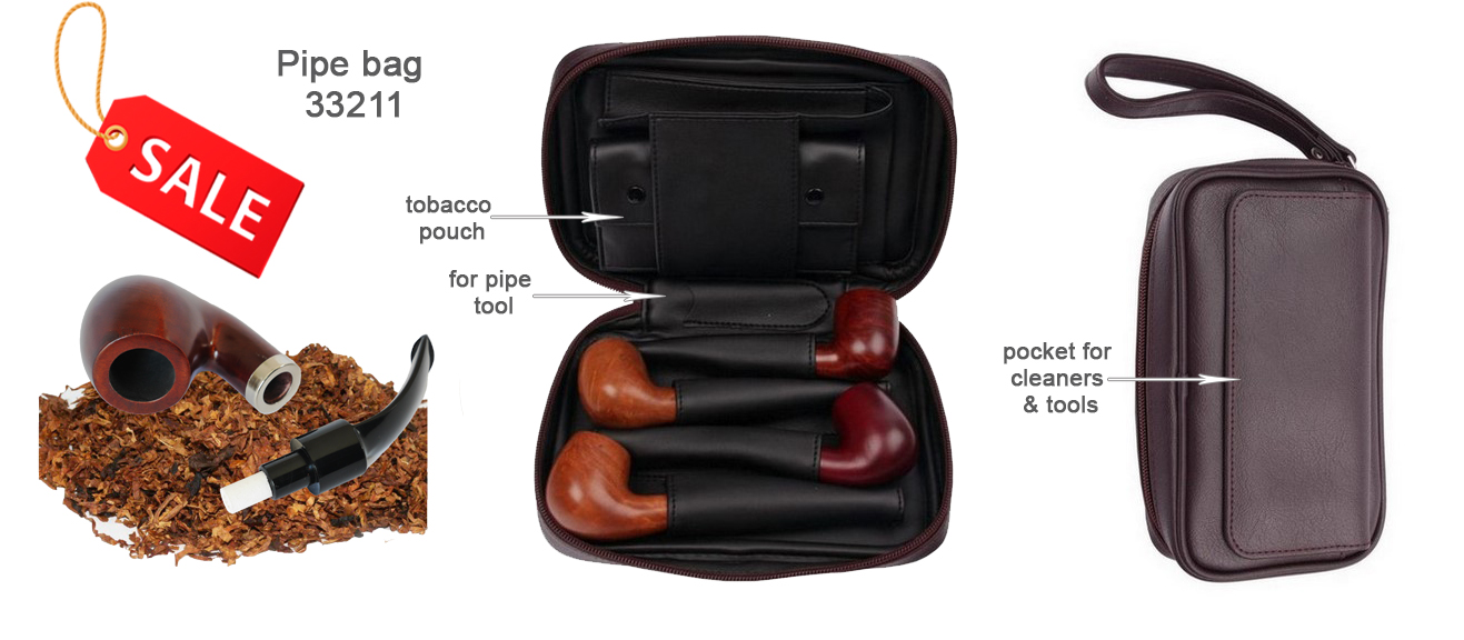 Etui na 4 fajki 33211 eko-skóra, bordowe, kieszeń na tytoń, 20x13.5x6.5 cm