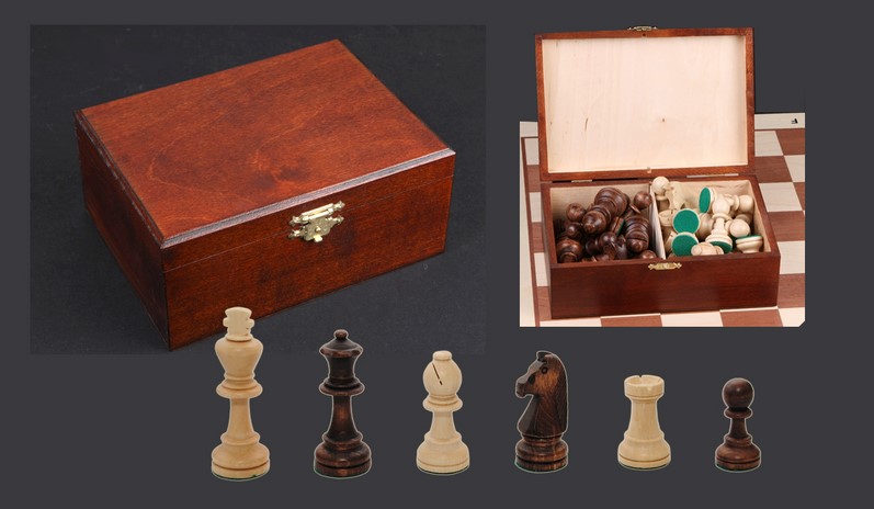 Figury szachowe 3168 Staunton N6, drewniane, w drewnianym pudełku, 20.5x13.5x7.5 cm