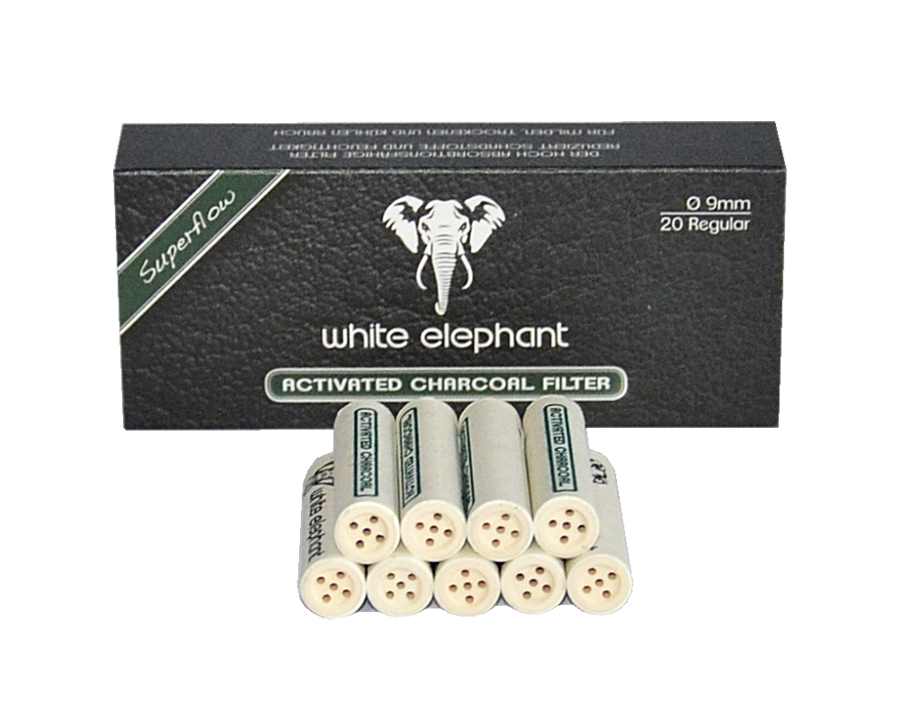 Filtry fajkowe 050651 White Elephant Aktivkohle 20 szt. węgiel/ceramika 9 mm