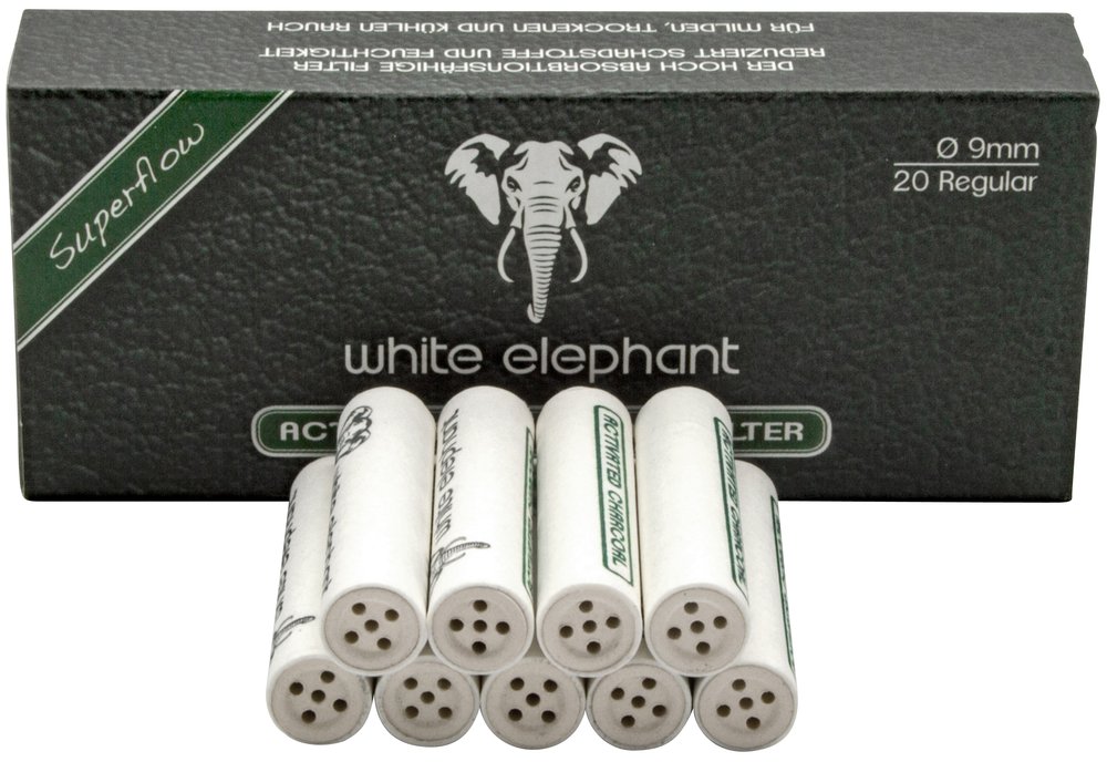 Filtry fajkowe White Elephant 050651 Aktivkohle 20 szt węgiel/ceramika 9 mm