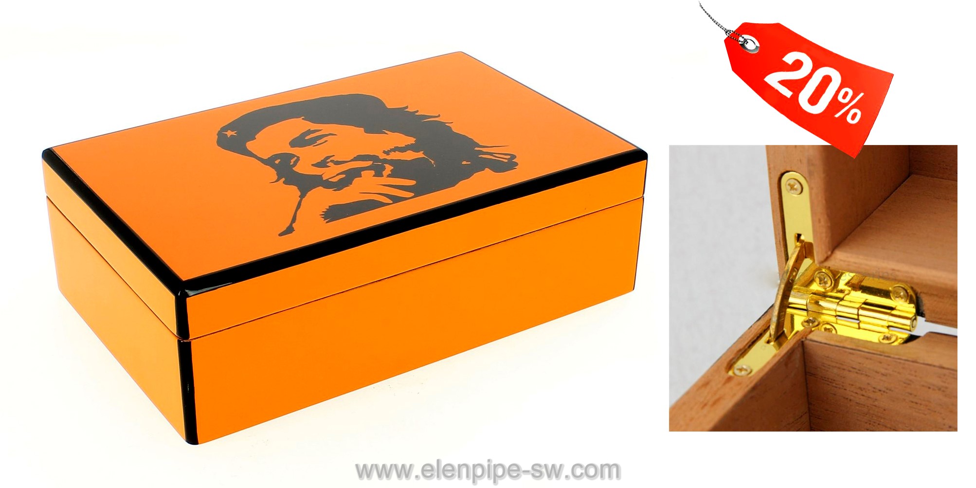 Humidor 0256400 na 50 cygar "Che Guevara" cedr, pomarańczowy, 30x24x12.5 cm