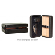 Humidor 0257400 na 4 cygara, czarny, skóra/cedr, obcinarka, 14.5x21.5x7.5 cm