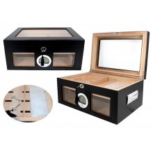 Humidor 09462 na 100 cygar, cedr, szkło, czarny, 38x26.5x18 cm PROMOCJA!