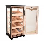 Humidor gablota oszklona 09469 na 150 cygar, cedr, szkło, czarny, 33.5x29.5x69 cm