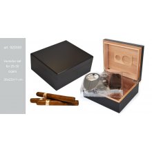 Humidor 09487 (920300) na 25 cygar czarny + ZESTAW akcesor. cedr/fornir 26x22x11 cm