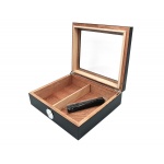 Humidor 09497 na 12 cygar, cedr, szkło, czarny matowy, 26x22x7.5 cm