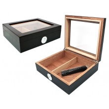 Humidor 09497 na 12 cygar, cedr, szkło, czarny matowy, 26x22x7.5 cm