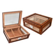 Humidor 920004 na 75-100 cygar, brązowy, MDF/cedrowy fornir, szybka, 32.5x27.5x13 cm