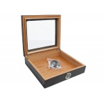 Humidor 920033 na 12 cygar, cedr, szkło, czarny a\'la karbon, 26x22x6.5 cm