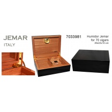 Humidor JEMAR 7033981 na 70 cygar, czarny, cedrowy, 28x22x10.5 cm