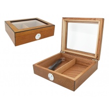 Humidor 09496 na 25 cygar cedrowy, jasny brąz, z szybą, 26x22x8 cm