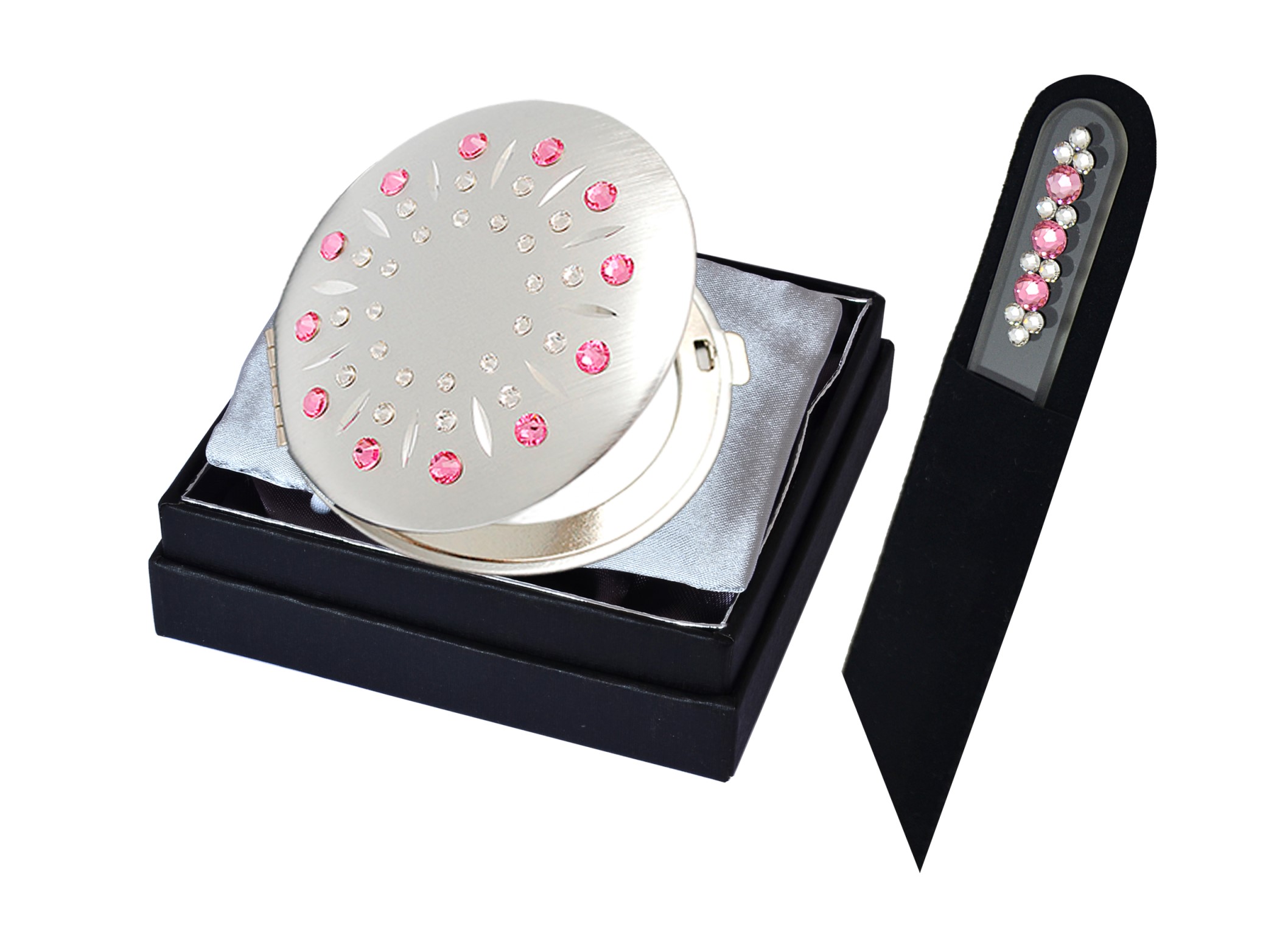 Komplet lusterko EL-01.1 Pink Sun + pilnik czeski EL-5011, 5092 ze Swarovski® crystals 13 cm