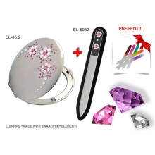 Lusterko EL-05.2 "Flowers V Pink" + Pilnik EL-5032 "Two Flowers Pink" ze Swarovski® crystals 13 cm