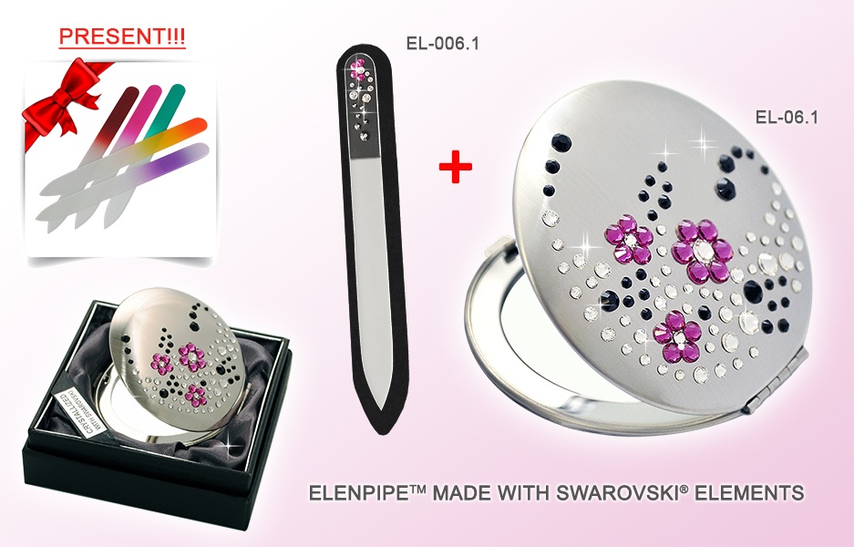 Lusterko EL-06.1 "Flowers I Pink" + Pilnik EL-006.1 "Flower Jet Pink" ze Swarovski® crystals 13 cm