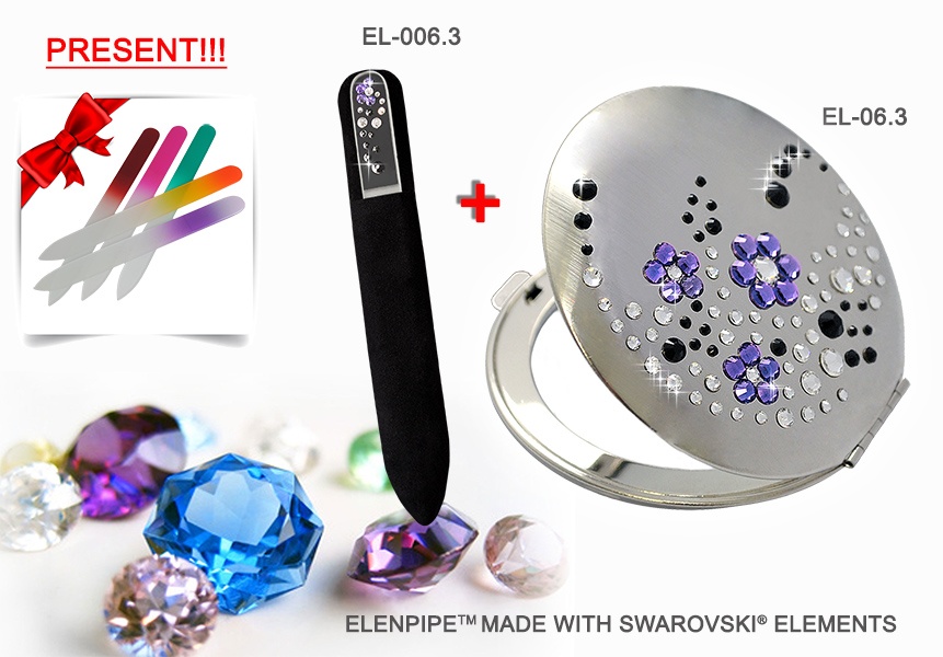 Lusterko EL-06.3 "Flowers I Violet" + Pilnik EL-006.3 "Flower Jet Violet" ze Swarovski® crystals 13 cm