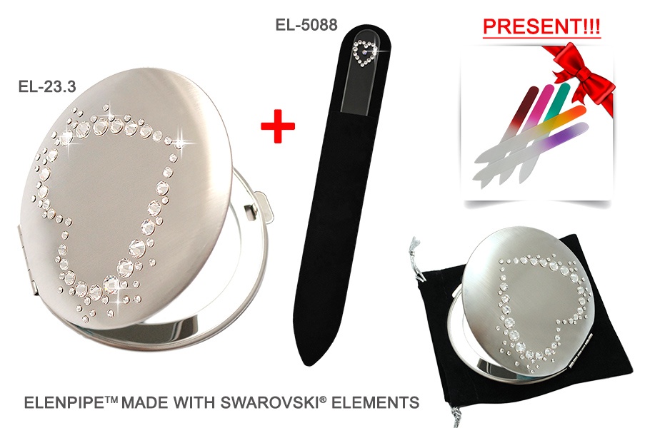 Lusterko EL-23.3 "White Heart" + Pilnik EL-5088 "Heart White" ze Swarovski® crystals 13 cm	