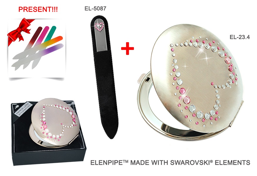 Lusterko EL-23.4 Pink Heart + pilniki 13 cm EL-5087 ze Swarovski® crystals