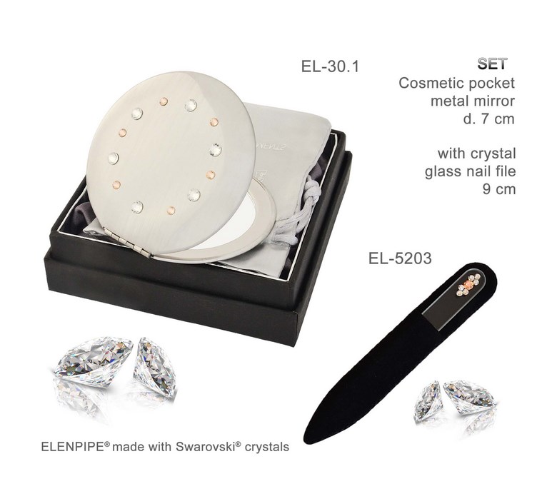 Lusterko EL-30.1 "Ring Peach" + Pilnik EL-5203 "Light Peach" ze Swarovski® crystals 9 cm