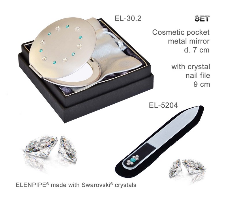 Lusterko EL-30.2 "Ring Turquoise" + Pilnik EL-5204 "Light Turquoise" ze Swarovski® crystals 9 cm