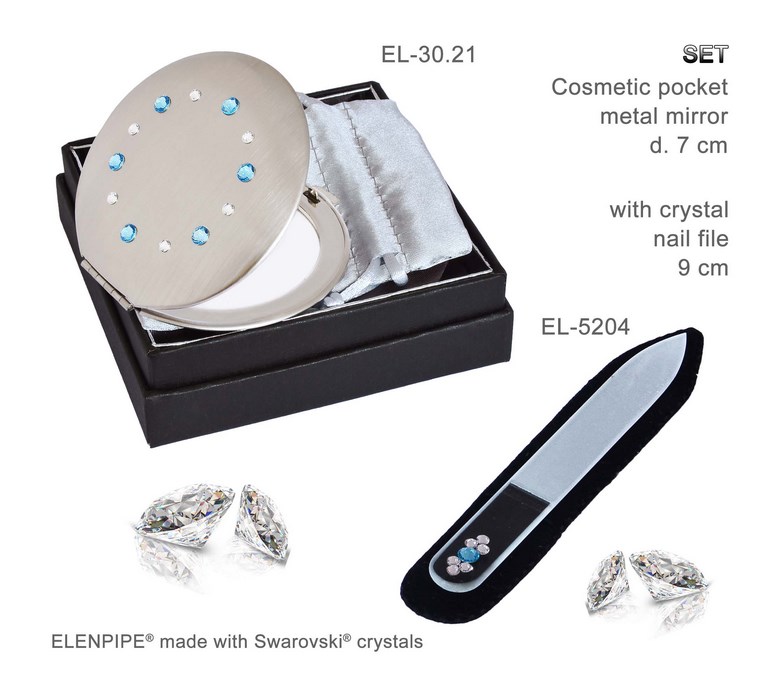 Lusterko EL-30.21 "Ring Aquamarine" + Pilnik EL-5204 "Light Aquamarine" ze Swarovski® crystals 9 cm