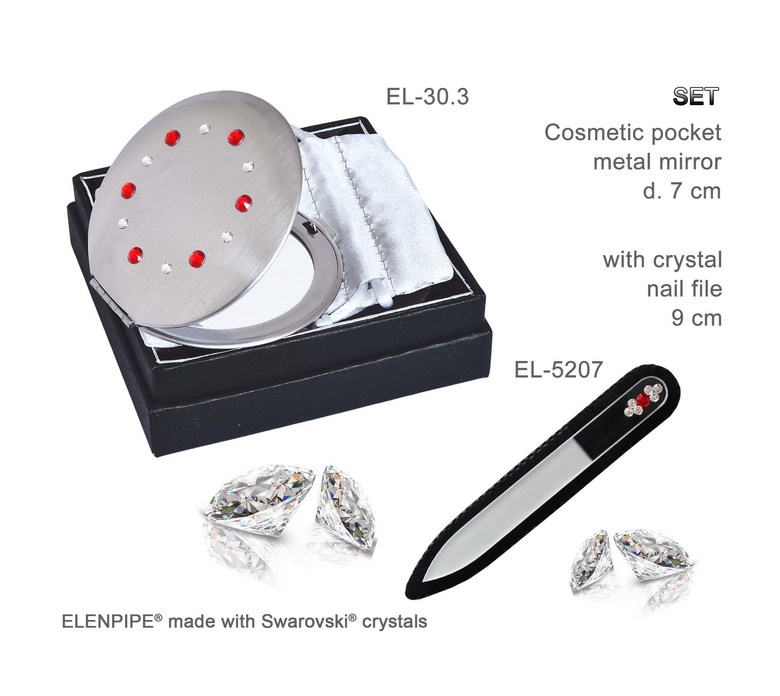 Lusterko EL-30.3 "Ring Red" + Pilnik EL-5207 "Light Red" ze Swarovski® crystals 9 cm