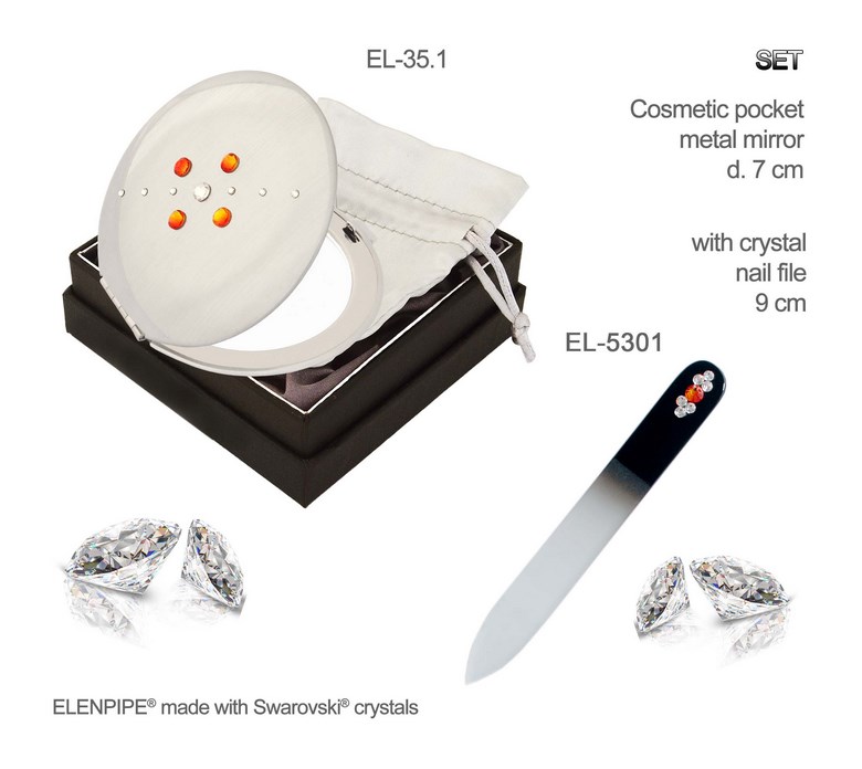 Lusterko EL-35.1 "Floral II Orange" + Pilnik EL-5301 "Light Orange" ze Swarovski® crystals 9 cm