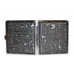 Papierośnica 5-9055 (0410100) „Egipt” metal/PU 80 mm czarna/srebrny wzór 10 x 9.5 cm