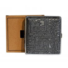 Papierośnica 5-9055 (0410100) „Egipt” metal/PU 80 mm czarna/srebrny wzór 10 x 9.5 cm