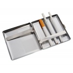 Papierośnica metalowa 0410642 na 18  papierosów KS, zdobiona, 4 wzory, 9x8x2 cm
