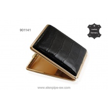 Papierośnica VH 901141 na 16 KS papierosów, skóra naturalna gładka czarna/metal złoty, 8.5x7.8x0.7 cm