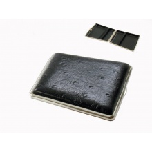 Papierośnica VH 902251 na 18 KS skóra gładka czarna/metal 9.6x9.5/8.2x1.9 cm