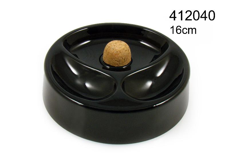 Popielniczka na 2 fajki 412040 ceramiczna, czarna, z korkiem, okrągła, 16 cm 
