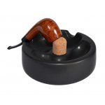 OUTLET Popielniczka na 2 fajki 411010 ceramiczna, czarna matowa, z korkiem, okrągła, 16 cm
