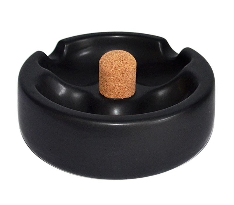 OUTLET Popielniczka na 2 fajki 411010 ceramiczna, czarna matowa, z korkiem, okrągła, 16 cm