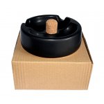 OUTLET Popielniczka na 2 fajki 411010 ceramiczna, czarna matowa, z korkiem, okrągła, 16 cm