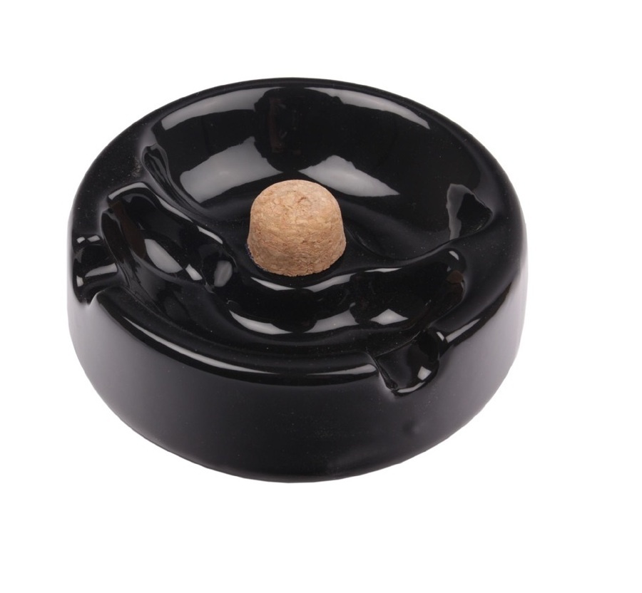 Popielniczka na 2 fajki 34126 ceramiczna, czarna, z korkiem, okrągła, 16 cm 