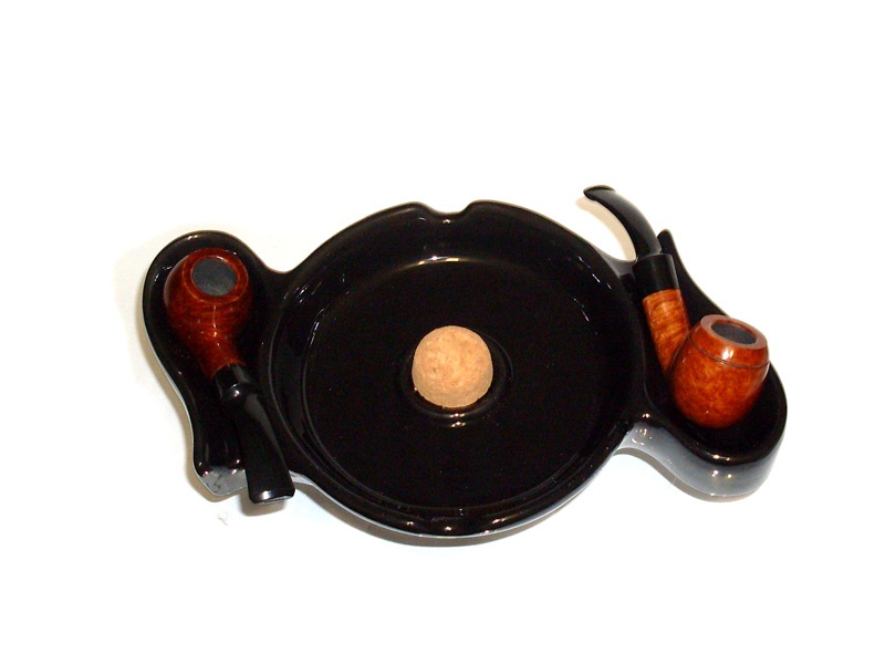 Popielniczka na 2 fajki 34122 ceramiczna, czarna, z korkiem, okrągła, 16 cm 