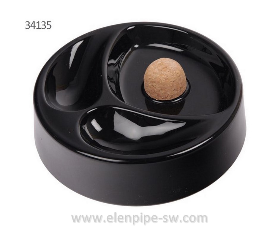 Popielniczka na 2 fajki 34135 ceramiczna, czarna, z korkiem, okrągła, 16 cm 