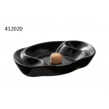 Popielniczka fajkowa 412020 (34125) ceramika/korek, 22.4x14.5 cm, czarna, na 2 fajki