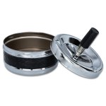 Popielniczka papierosowa 49004(6-1150) metal/eko-skóra,  czarna/chrom, obrotowa, bezdymna 9 cm