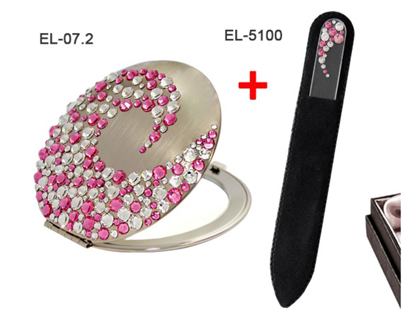Komplet lusterko EL-07.2 "Koralowiec różowy"+pilnik EL-5100 dł13 cm Swarovski® crystals 