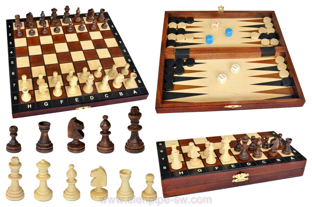 Szachy 2068 szachy + warcaby + backgammon, drewniane, brązowe,26.8 x 13.3 x 4