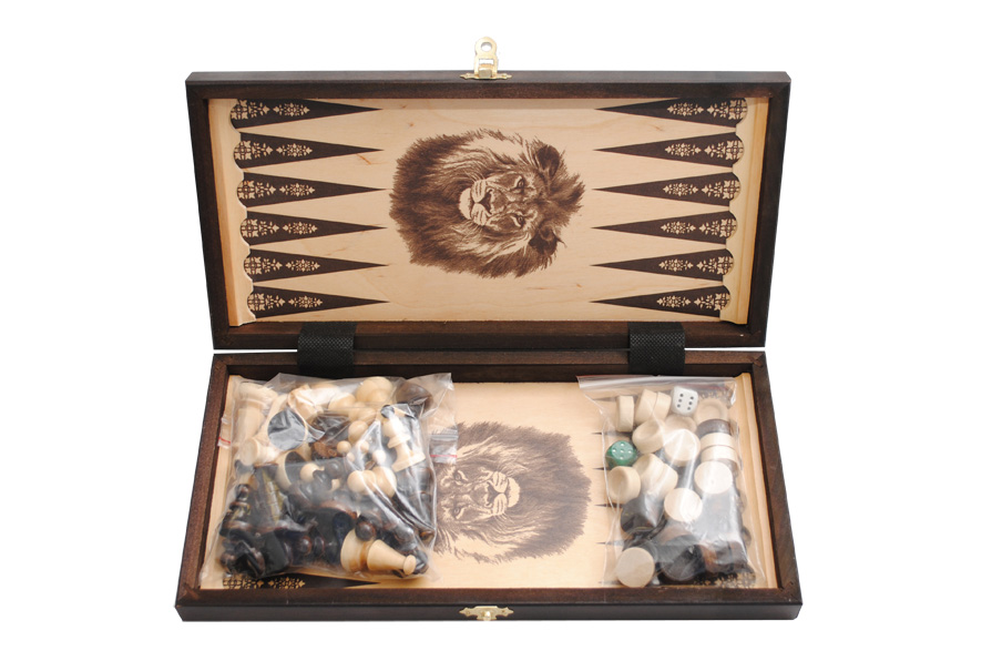 Szachy 3180 + Backgammon, drewniane, brązowe, 34.5 x 17 x 5 cm
