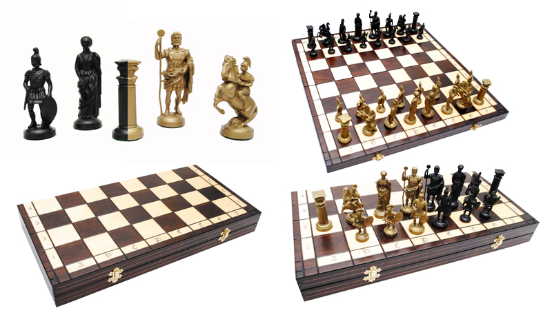 Szachy 3139 SPARTAN drewniane, ciemnobrązowe, plastikowe figury, 49.5 x 24.5 x 6 cm 