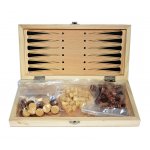 Szachy 3191 + warcaby + backgammon, drewniane, brązowe 24 x 12 x 3.5 cm