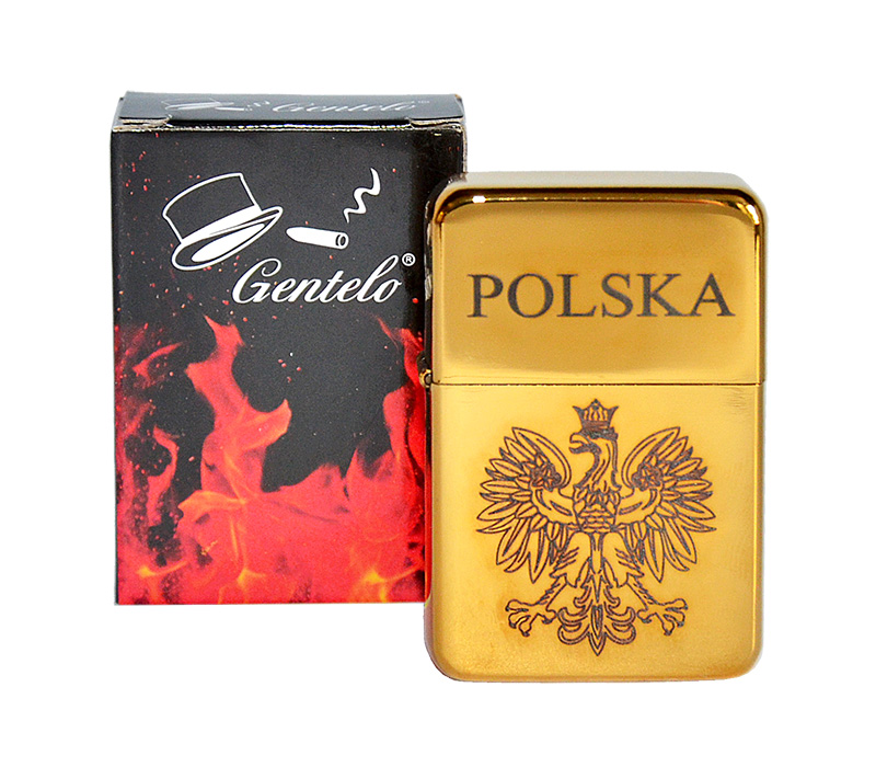 Zapalniczka benzynowa 3-0205 "Polska", metalowa, krzesiwowa, złota/czarny napis