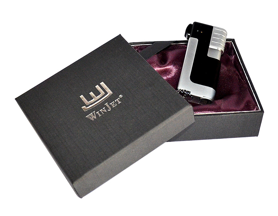 Zapalniczka do fajki 222010, WinJet, metal/gaz, piezo, srebrno-czarna, pudełko 7 x 3.5 cm